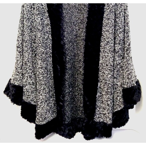 Penny Lane Faux Fur Sweater Cardigan Wn S/M Black White Langenlook Artisan Boho - Picture 5 of 12